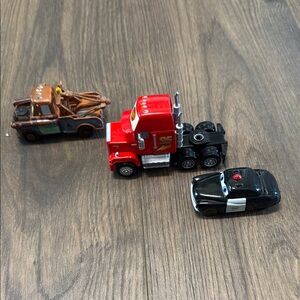 Disney Cars Toy Set - Diecast Mater, Mack- plastic, Sheriff - plastic
